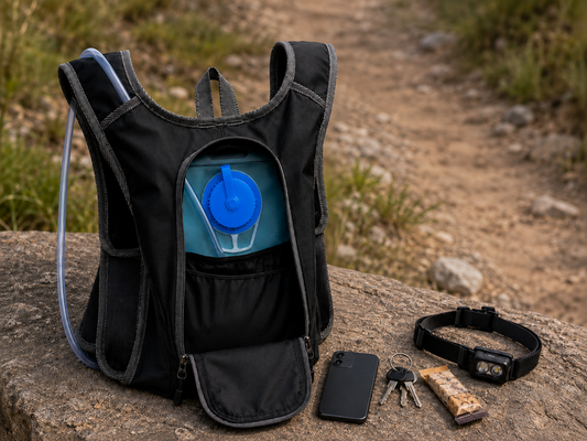 Sac d’hydratation 2L avec téléphone, clés, alimentation et lampe pour le trail