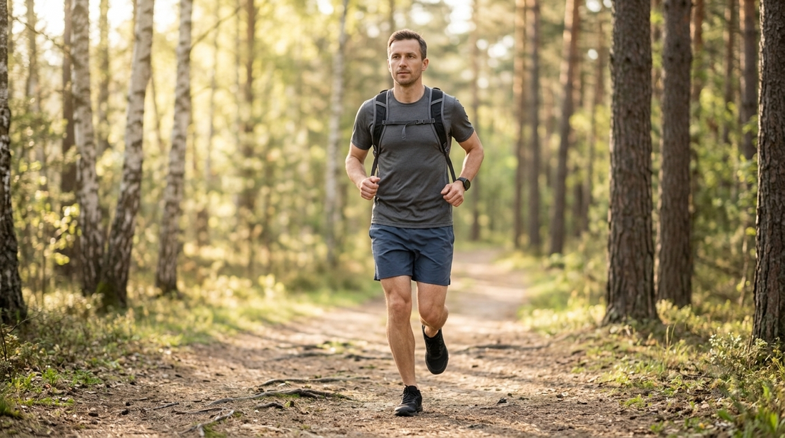 Coureur partant léger en trail avec un sac d’hydratation compact